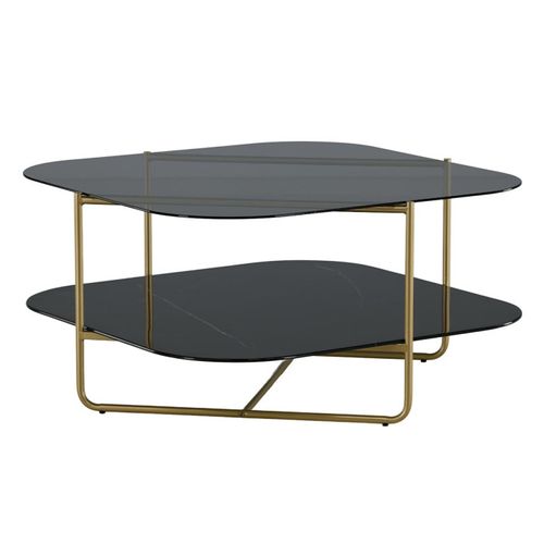Table Basse En Verre "un-line" 85cm Noir et Doré