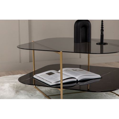 Table Basse En Verre "un-line" 85cm Noir et Doré