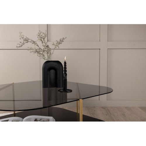 Table Basse En Verre "un-line" 85cm Noir et Doré