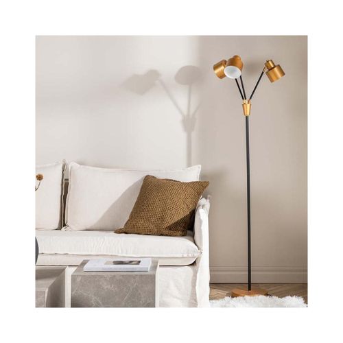 Lampadaire En Acier 3 Abat-jour Noir Et Cuivré Vifta