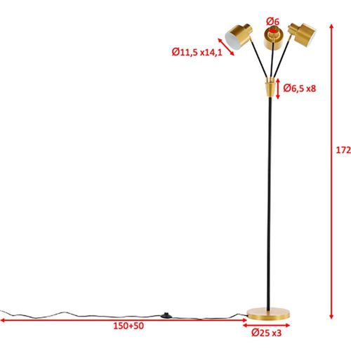 Lampadaire En Acier 3 Abat-jour Noir Et Cuivré Vifta