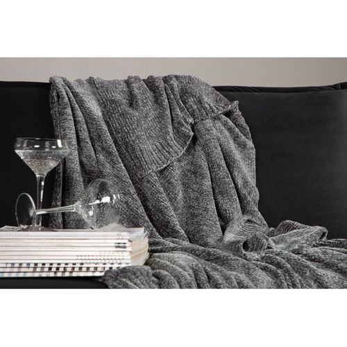 Jeté De Canapé En Polyester Chenille Ally 170 X 130 Cm Gris Foncé