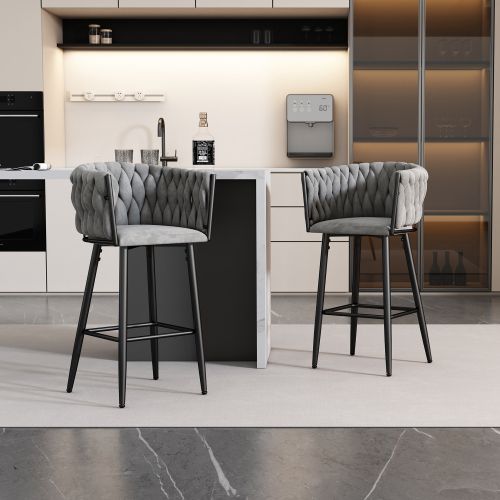 Lot De 2 Tabourets De Bar En Velours - Gris