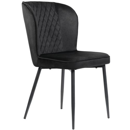 Ensemble Table Et Chaises, Mdf Blanc, Chaises En Velours Noir, Pieds Noirs, 140×80 Cm