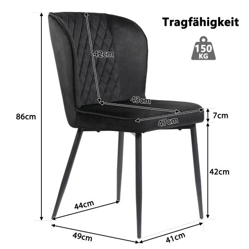 Ensemble Table Et Chaises, Mdf Blanc, Chaises En Velours Noir, Pieds Noirs, 140×80 Cm
