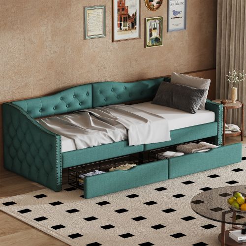 Lit Simple 90x200 Cm Avec Tiroirs De Rangement - Gris