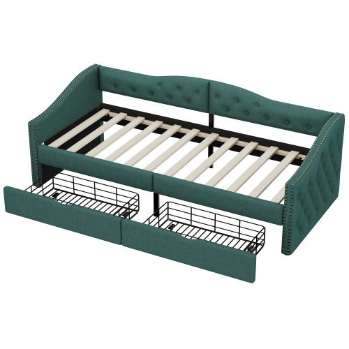 Lit Simple 90x200 Cm Avec Tiroirs De Rangement - Gris