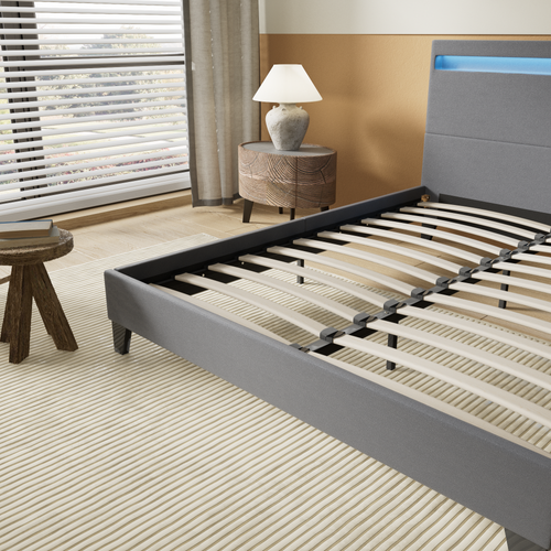 Lit 160x200 cm Éclairage LED Simili-cuir Gris