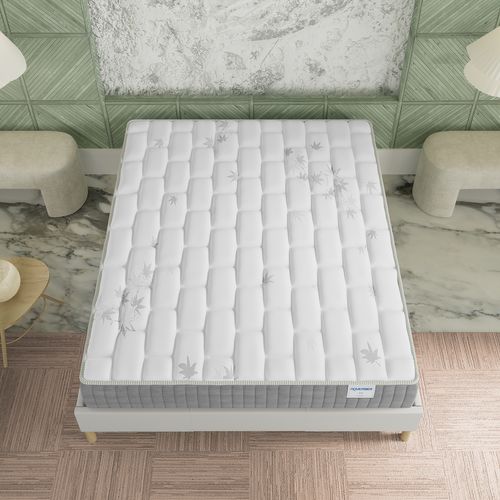 Ensemble 140x200 cm, sommier + matelas ressorts ensachés, ép. 25cm à mémoire de forme