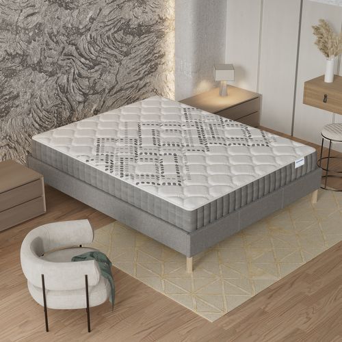 Ensemble 90x190 cm, sommier + matelas ressorts ensachés, ép.20cm accueil mousse HR