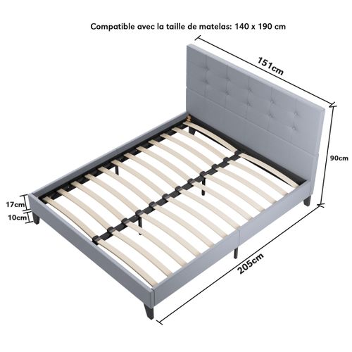Ensemble 140x190 cm, Lit avec tête de lit + Matelas Ressorts Ensachés, ép. 25cm à mémoire de forme