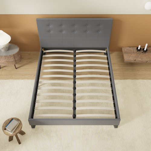 Lit 140x200 cm avec Tête de Lit Simili-cuir Gris