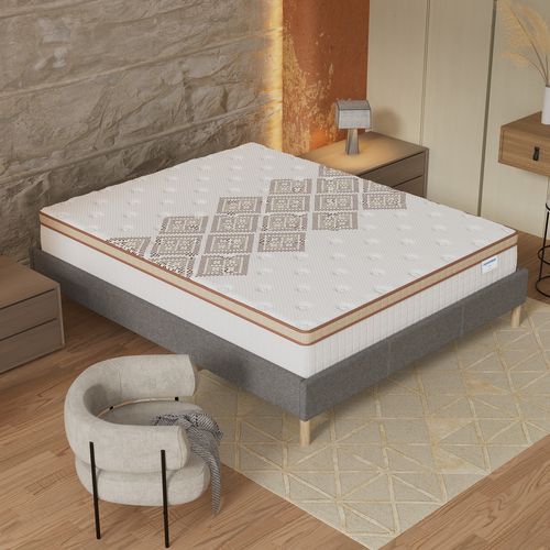 Ensemble 120x190 cm, Sommier + Matelas Ressorts Ensachés, ép. 28cm accueil mousse HR