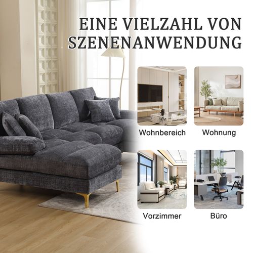 Canapé Sectionnel En U En Chenille Avec Double Méridienne, Design Moderne, Beige, Pour Salon