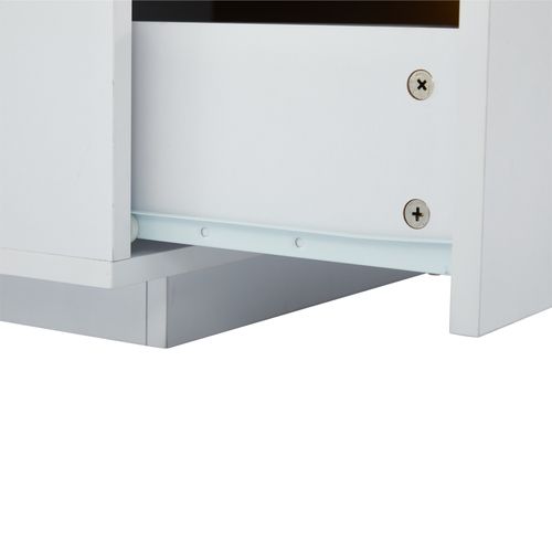 Meuble TV Bas Aspect Marbre 200 X 40 X 42 Cm 3 Tiroirs Gestion Câbles Blanc Moderne