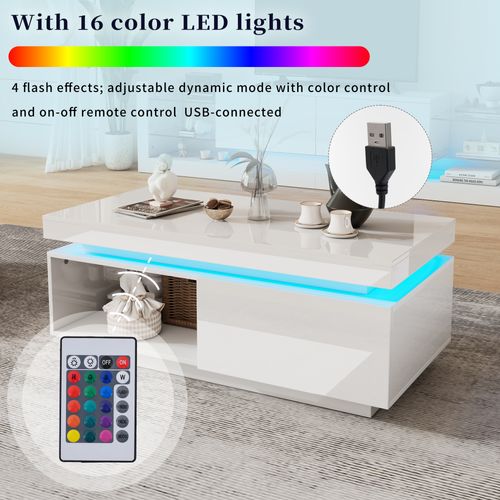 Ensemble TV Mural Laqué Mdf Blanc Avec Table Basse Et Meuble TV LED Style Moderne