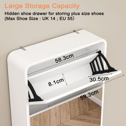 Armoire à Chaussures Miroir Avec 5 Tiroirs à Bascule, Organiseur Autonome Pour Entrée, Blanc