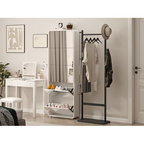 Armoire à Chaussures Miroir Avec 5 Tiroirs à Bascule, Organiseur Autonome Pour Entrée, Blanc