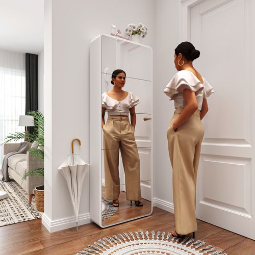 Armoire à Chaussures Miroir Avec 5 Tiroirs à Bascule, Organiseur Autonome Pour Entrée, Blanc