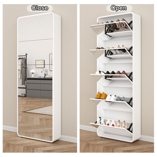 Armoire à Chaussures Miroir Avec 5 Tiroirs à Bascule, Organiseur Autonome Pour Entrée, Blanc