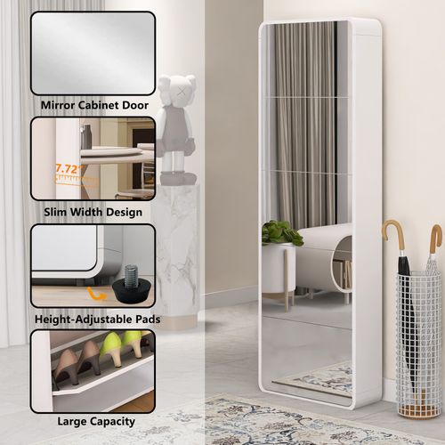 Armoire à Chaussures Miroir Avec 5 Tiroirs à Bascule, Organiseur Autonome Pour Entrée, Blanc