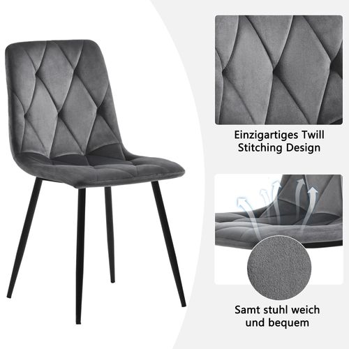 Ensemble Table Et Chaises (5 Pièces), Table Marbre Hexagonale, 4 Chaises Velours Gris, Gris