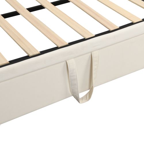 Lit Capitonné Convertible 90/180*200 Cm Avec Sommier à Lattes, Velours Beige