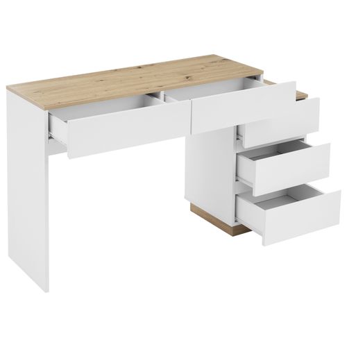 Coiffeuse Avec 5 Tiroirs, Panneau E1, 110 Cm, Avec Espace De Rangement, Blanc Et Chêne