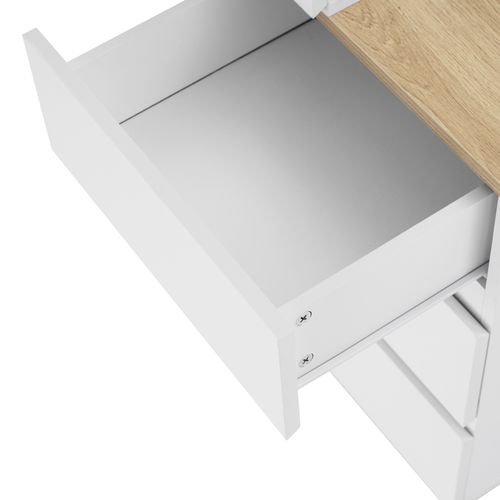 Coiffeuse Avec 5 Tiroirs, Panneau E1, 110 Cm, Avec Espace De Rangement, Blanc Et Chêne