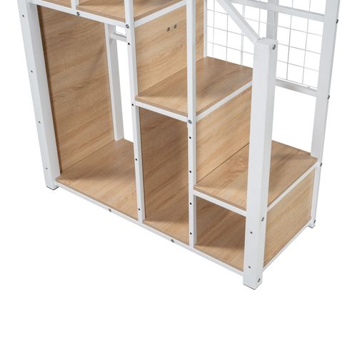 Lit Mezzanine 140x200 Cm Avec Échelle De Sécurité, Cadre En Métal Et Surface De Rangement, Blanc