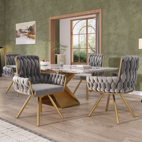 Lot De 4 Fauteuils Pivotants En Velours Avec 4 Pieds En Métal Pour Salon Ou Chambre, Gris