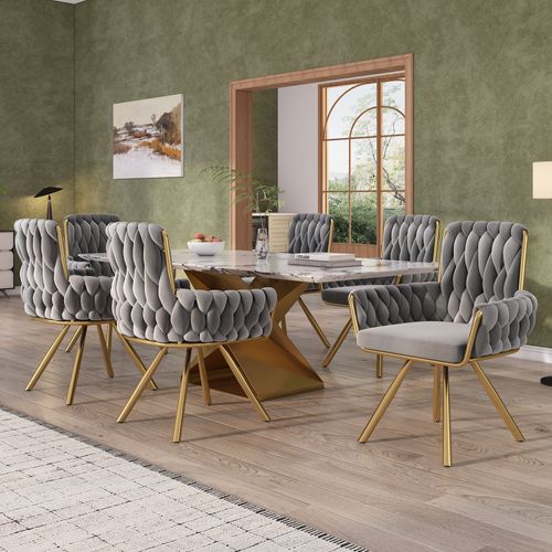 Lot De 4 Fauteuils Pivotants En Velours Avec 4 Pieds En Métal Pour Salon Ou Chambre, Gris