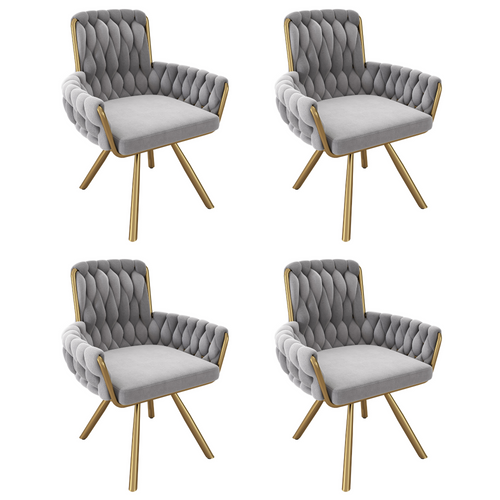 Lot De 4 Fauteuils Pivotants En Velours Avec 4 Pieds En Métal Pour Salon Ou Chambre, Gris