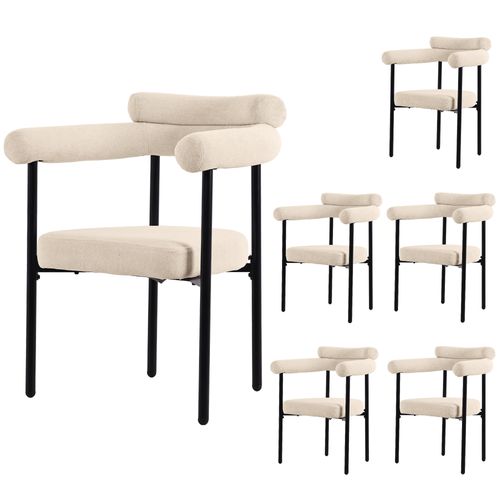 Lot De 6 Chaises Modernes En Similicuir Suédé à Assise Ronde Confortable Pour Salon Ou Bureau, Crème