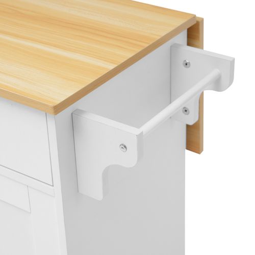 Chariot Cuisine Blanc 112x40(70)x94 Cm Avec Plateau Rabattable, Portes, Roulettes, Pieds Bois