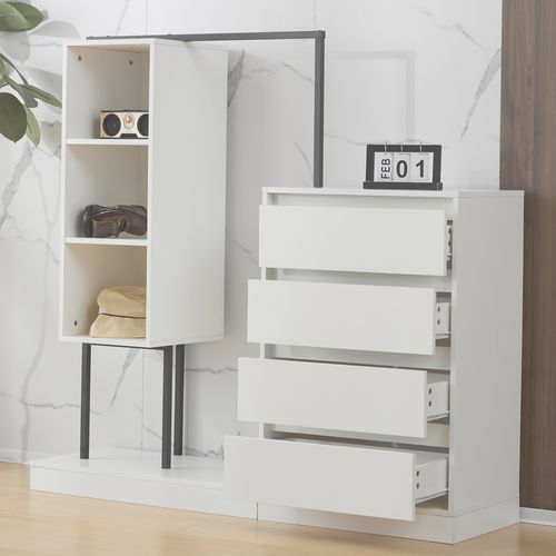 Commode, Armoire à Vêtements, Étagère à Vêtements, Blanc, B140/w40/h135 Cm
