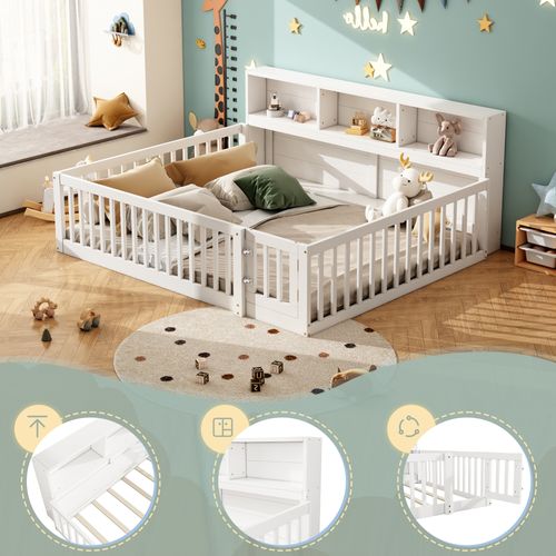 Lit De Jour 140*200 Cm, Canapé-lit, Rangement, Sommier à Lattes, Bois De Pin, Blanc