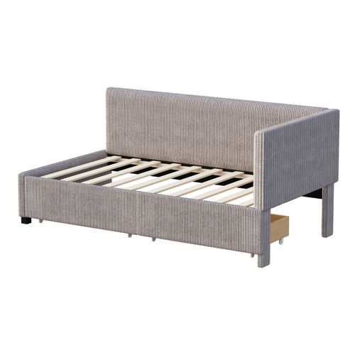 Lit Convertible 90*200 Cm, Multifonction, 2 Tiroirs, Sommier à Lattes, Velours Gris