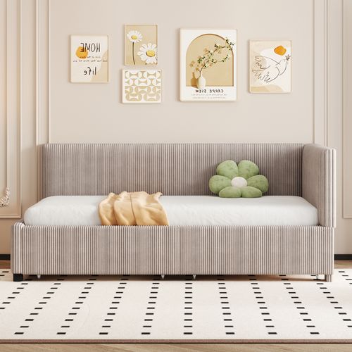 Lit Convertible 90*200 Cm, Multifonction, 2 Tiroirs, Sommier à Lattes, Velours Gris