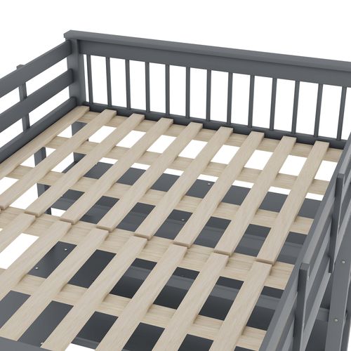 Lit Mezzanine 140x200 Cm Avec Étagères Et Bureau Sous Le Lit, Sans Matelas, Gris