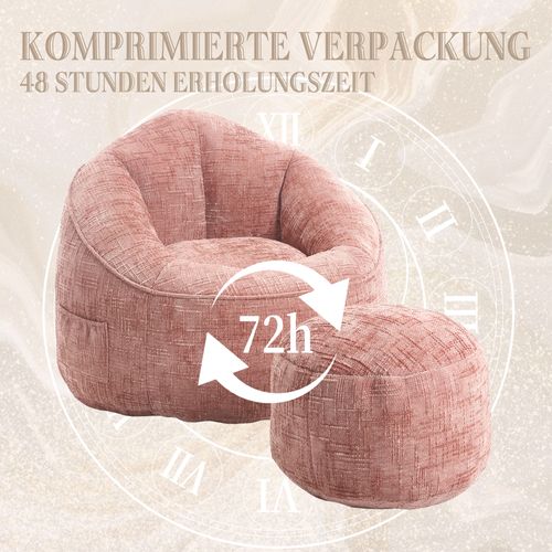 Fauteuil Pouf En Mousse Compressée Haute Densité, Avec Repose-pieds, Rose