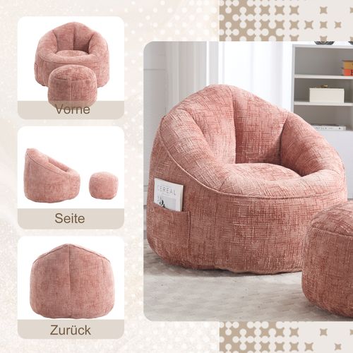 Fauteuil Pouf En Mousse Compressée Haute Densité, Avec Repose-pieds, Rose