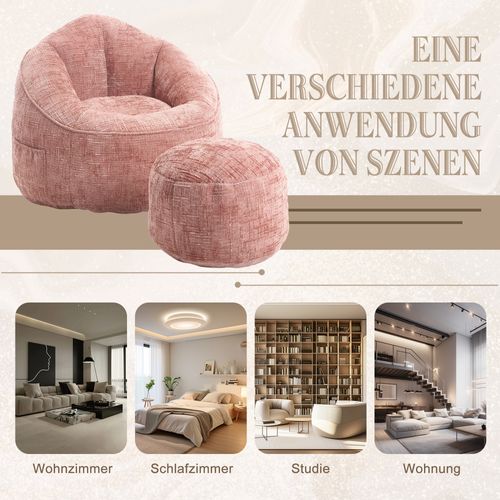 Fauteuil Pouf En Mousse Compressée Haute Densité, Avec Repose-pieds, Rose
