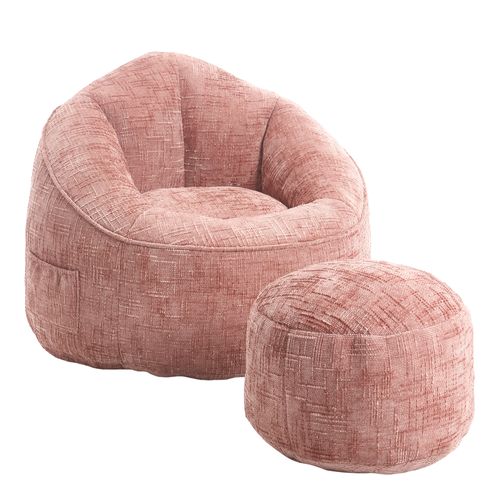 Fauteuil Pouf En Mousse Compressée Haute Densité, Avec Repose-pieds, Rose