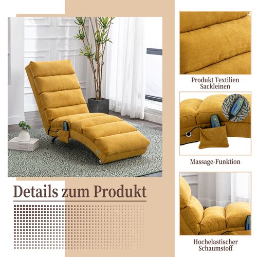 Chaise Longue De Massage En Toile De Jute, Électrique, 5 Modes, Avec Télécommande, Jaune
