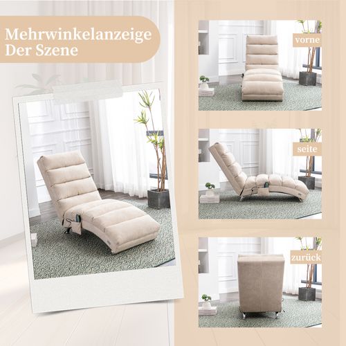 Chaise Longue De Massage En Toile De Jute, Électrique, 5 Modes, Avec Télécommande, Beige