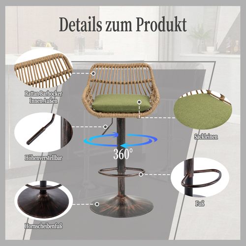 Tabourets De Bar Modernes En Tissu Réglables Avec Repose-pieds, Lot De 2, Vert