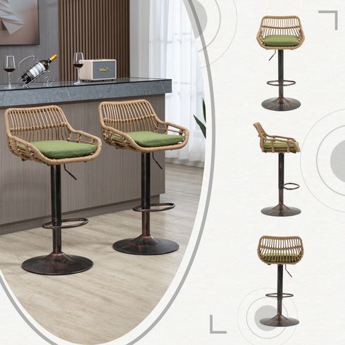 Tabourets De Bar Modernes En Tissu Réglables Avec Repose-pieds, Lot De 2, Vert