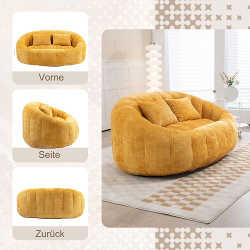 Canapé Pouf En Chenille, Dossier Haut Confortable, Usage Intérieur/extérieur, Jaune