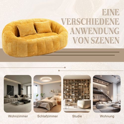 Canapé Pouf En Chenille, Dossier Haut Confortable, Usage Intérieur/extérieur, Jaune